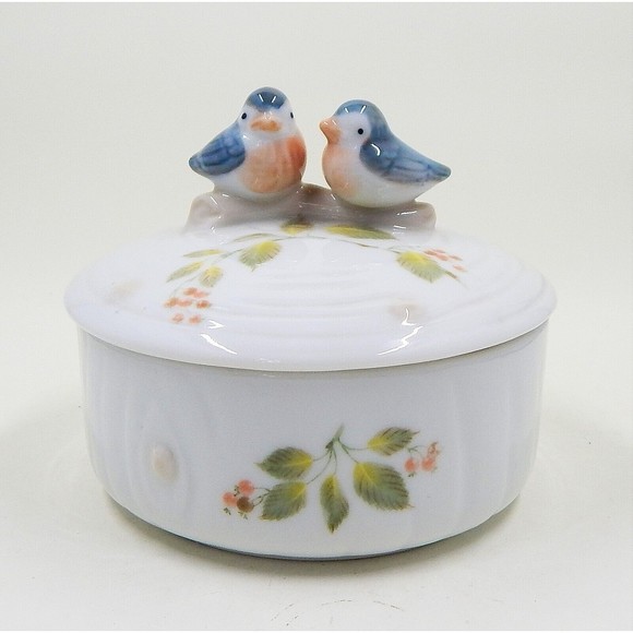 Takahashi Bluebird Porcelain Lidded Trinket Powder Dresser Box - Picture 6 of 9